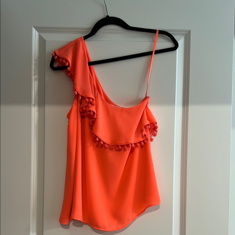 CROSBY by Mollie Burch Orange Asymmetrical Ruffled Tank Top